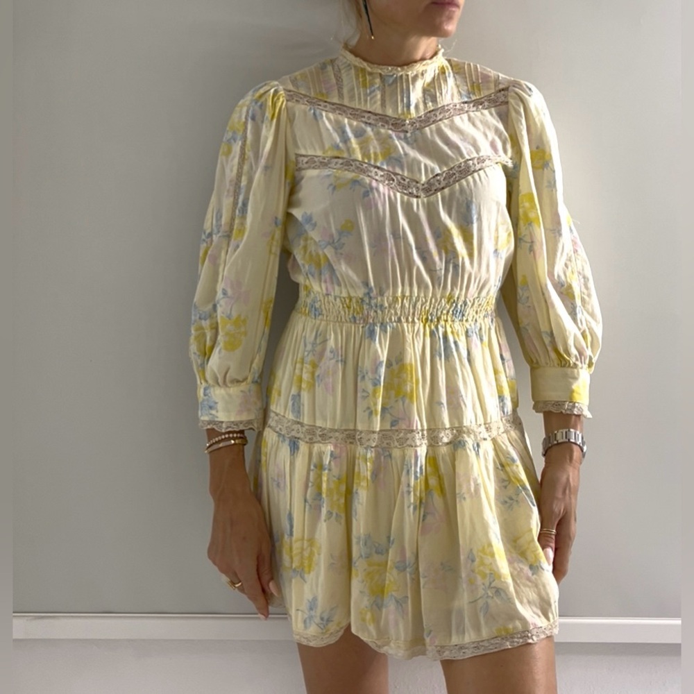 LoveShackFancy Yellow Floral Lace Dress